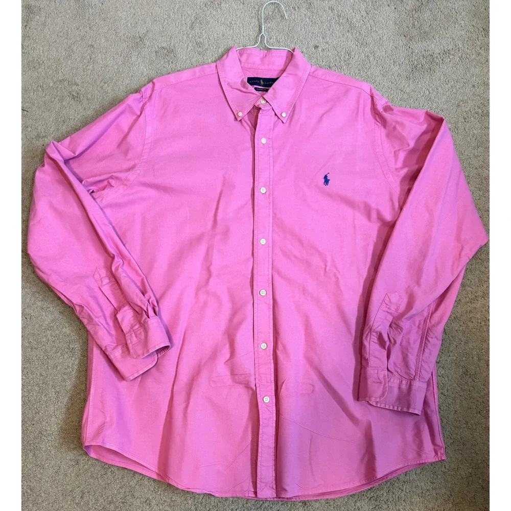 Polo Ralph Lauren Mens Pink Long Sleeve Classic Fit Oxford Button Down Shirt